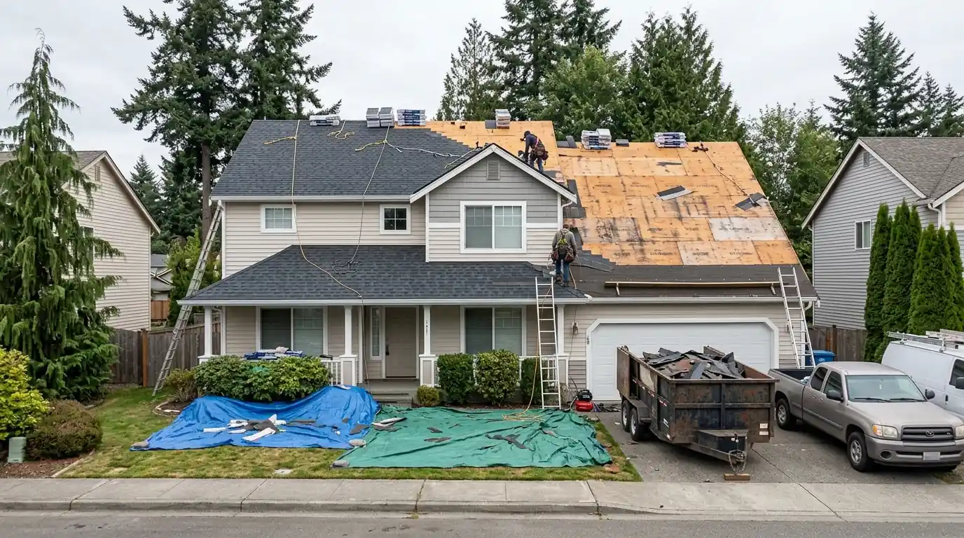 Roof replacement midway on a South Hill house