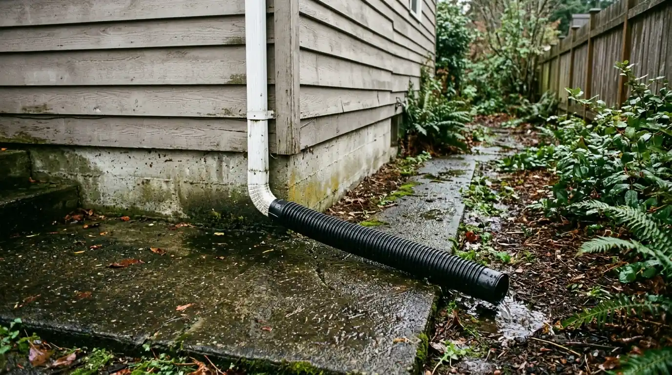 Downspout extension carrying water away from a foundation