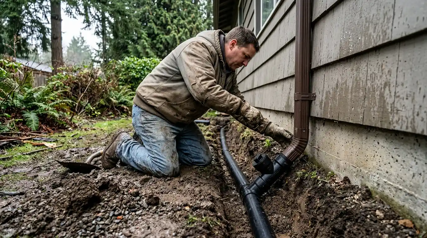 Downspout being connected to a buried tightline