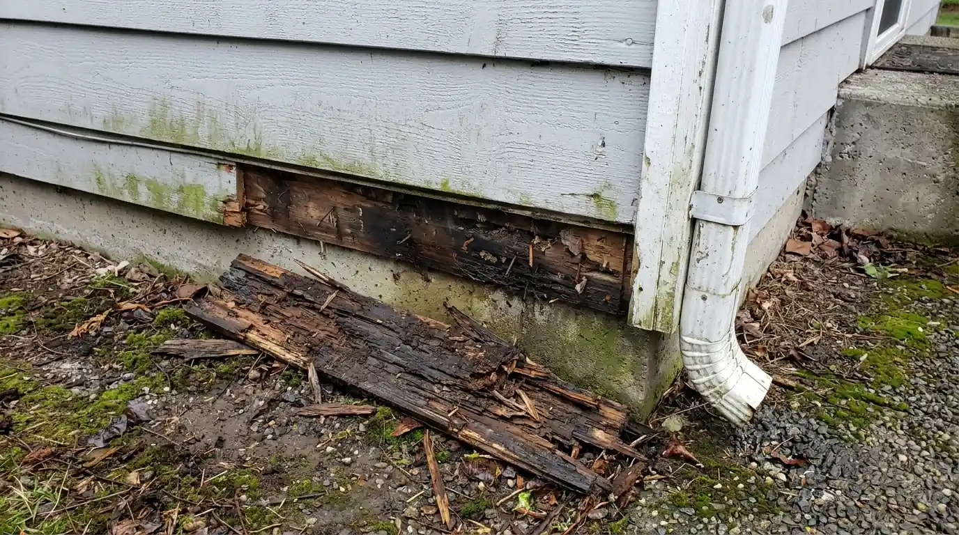 Rotted trim removed from the bottom of siding