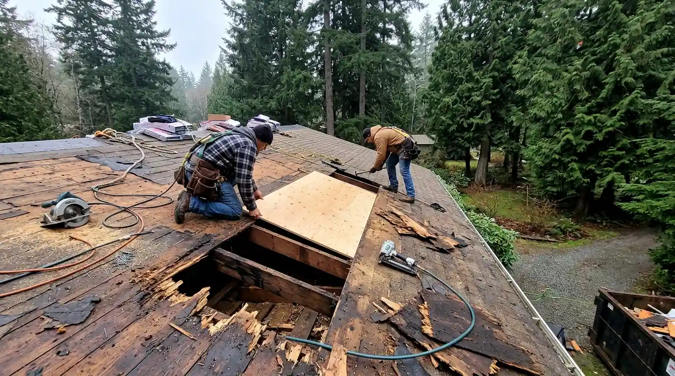 Rotted sheathing replaced during a reroof