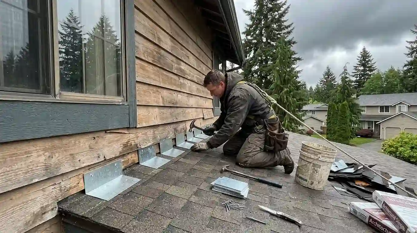 New step flashing at a wall on a Federal Way house