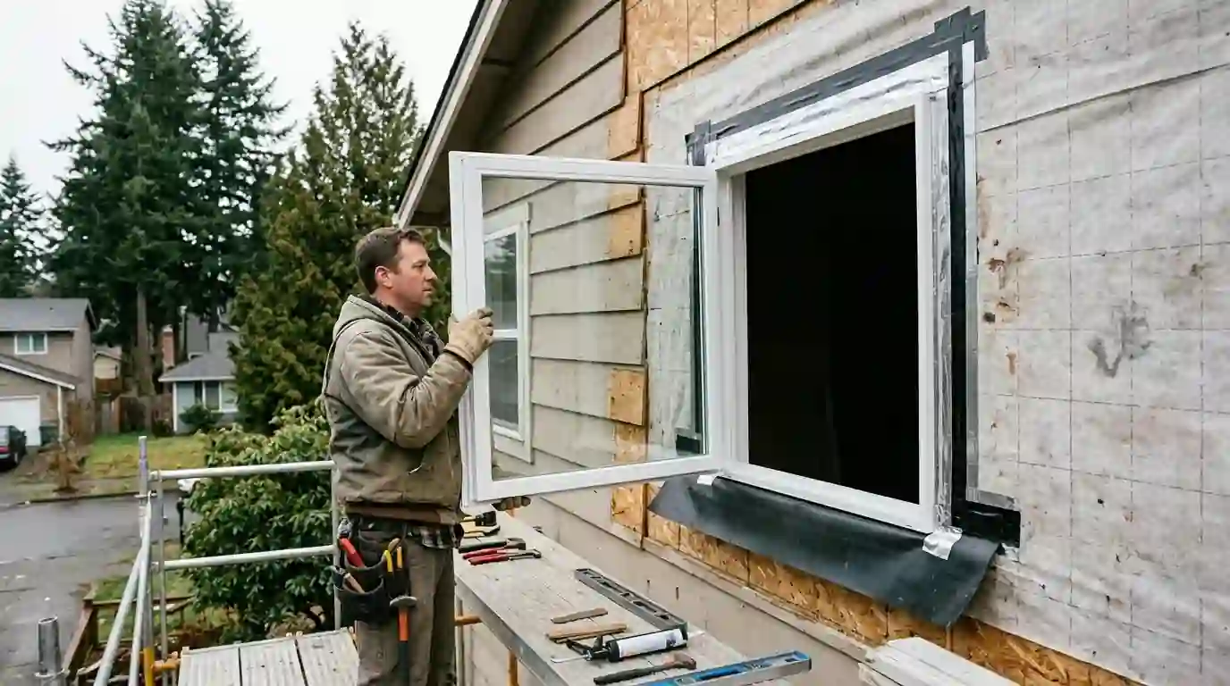 Installer setting a new window into a flashed opening