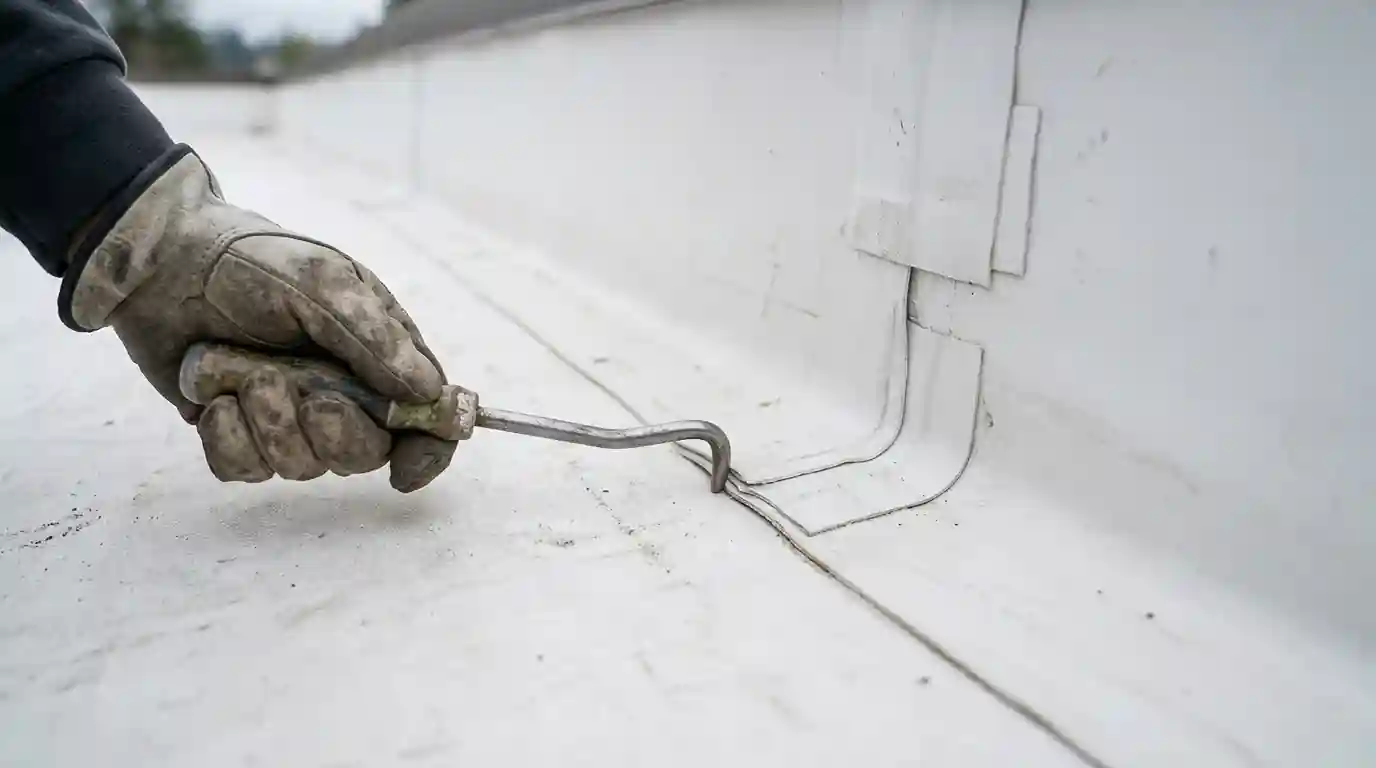 Welded TPO seam at a wall transition