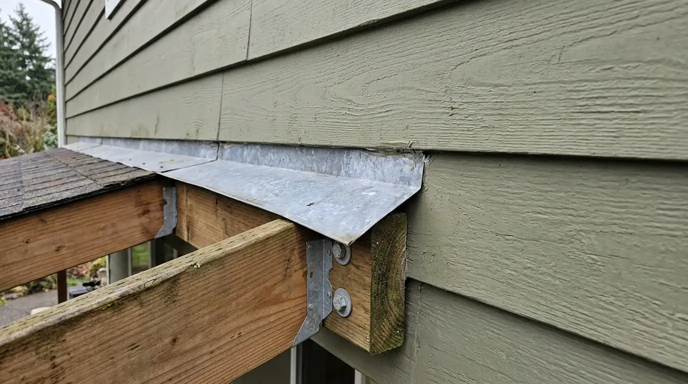 Flashed ledger where a patio cover meets the house