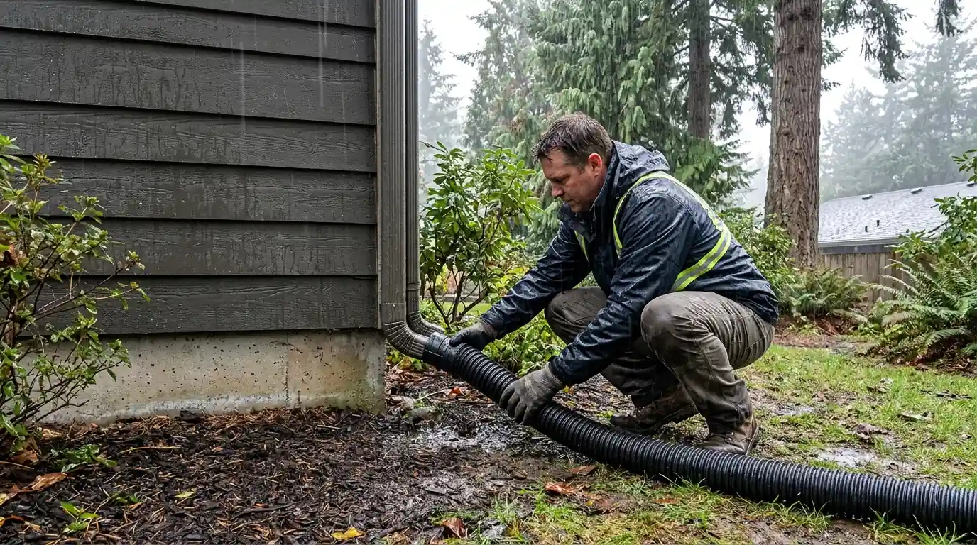Installing a downspout extension on a Sumner house