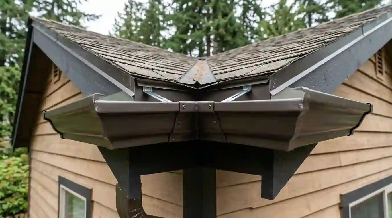 Mitered inside corner on a new bronze gutter