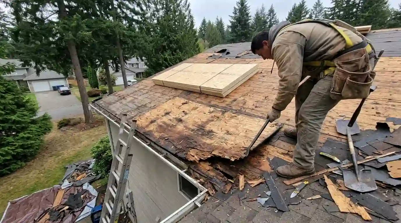 Replacing swollen decking during a Frederickson tear-off